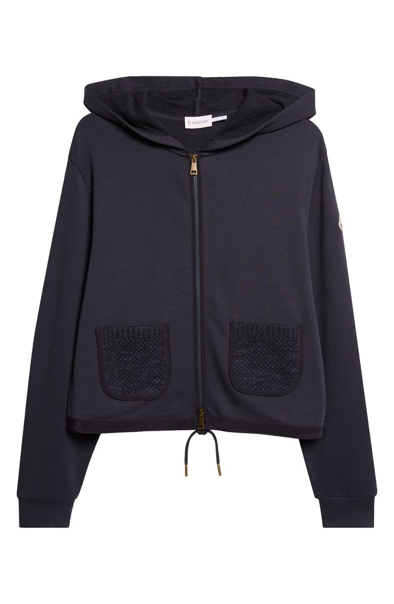 Moncler Mixed Media Zip Hoodie, Main, color, Blue