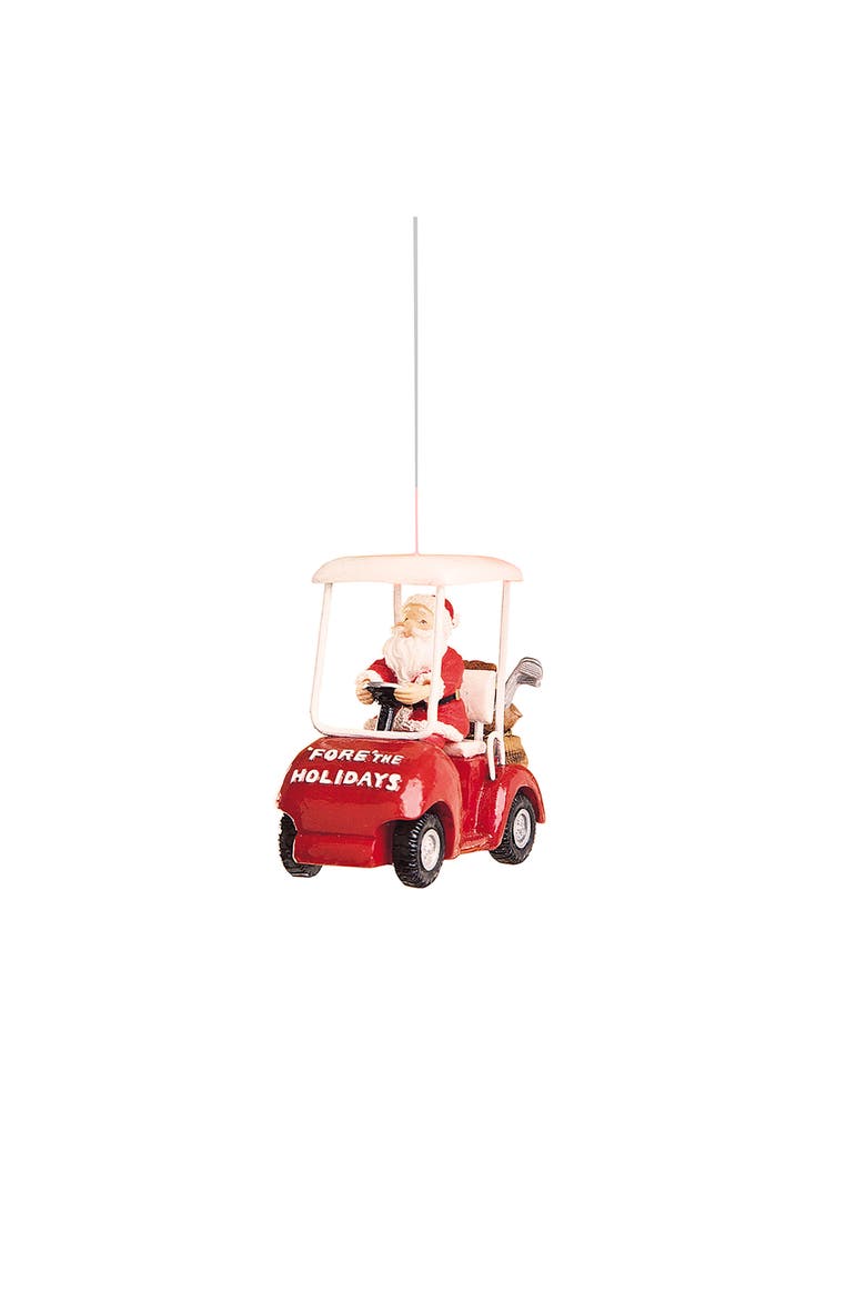 "Fore The Holidays" Santa Claus Golf Cart Christmas Tree Ornament, Main, color, Red
