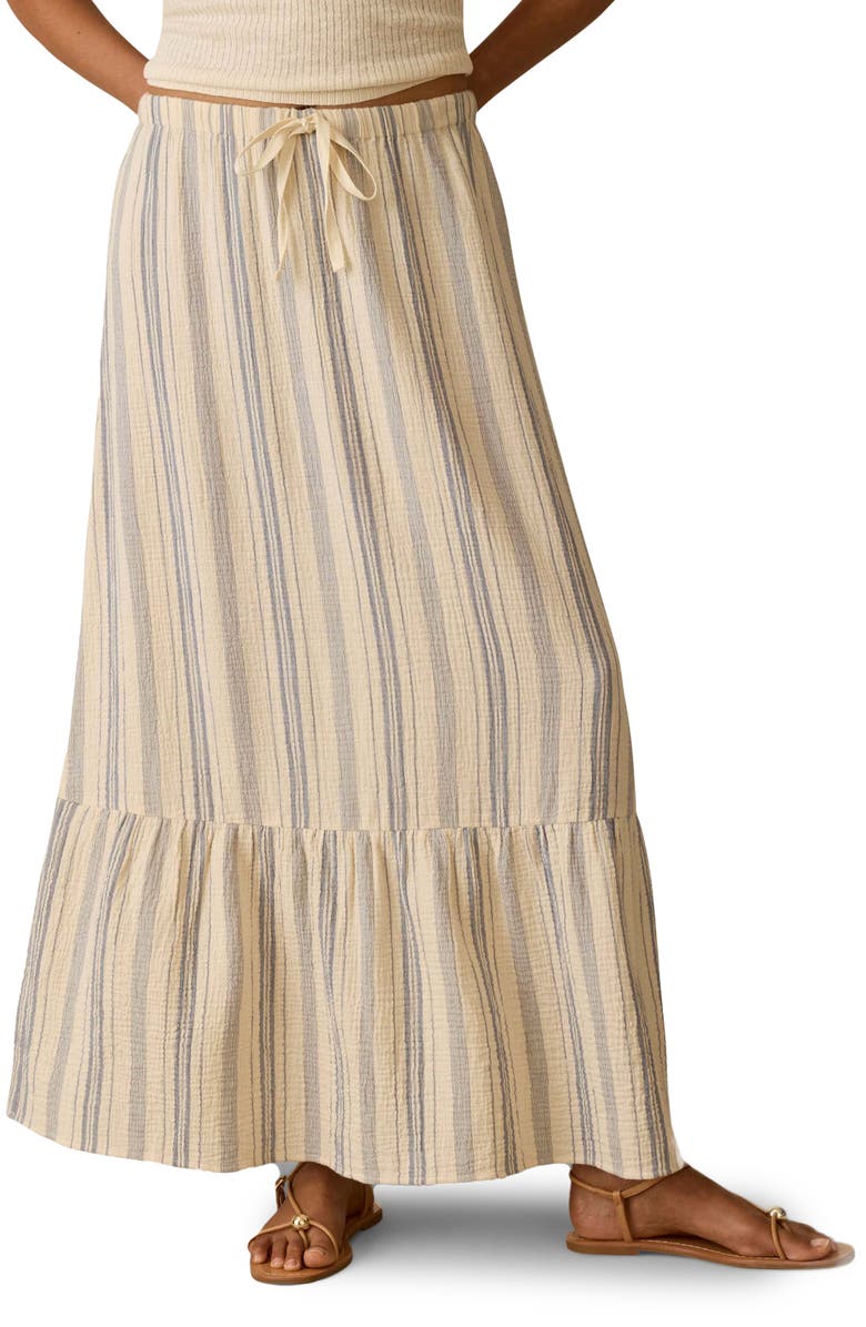 Faherty Dune Stripe Organic Cotton Gauze Drawstring Maxi Skirt, Alternate, color, Aqua Sea Stripe