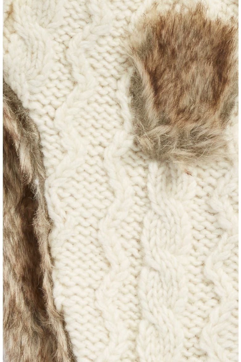 Nirvanna Designs Cable Knit Ear Flap Hat with Faux Fur Trim, Alternate, color, WHITE