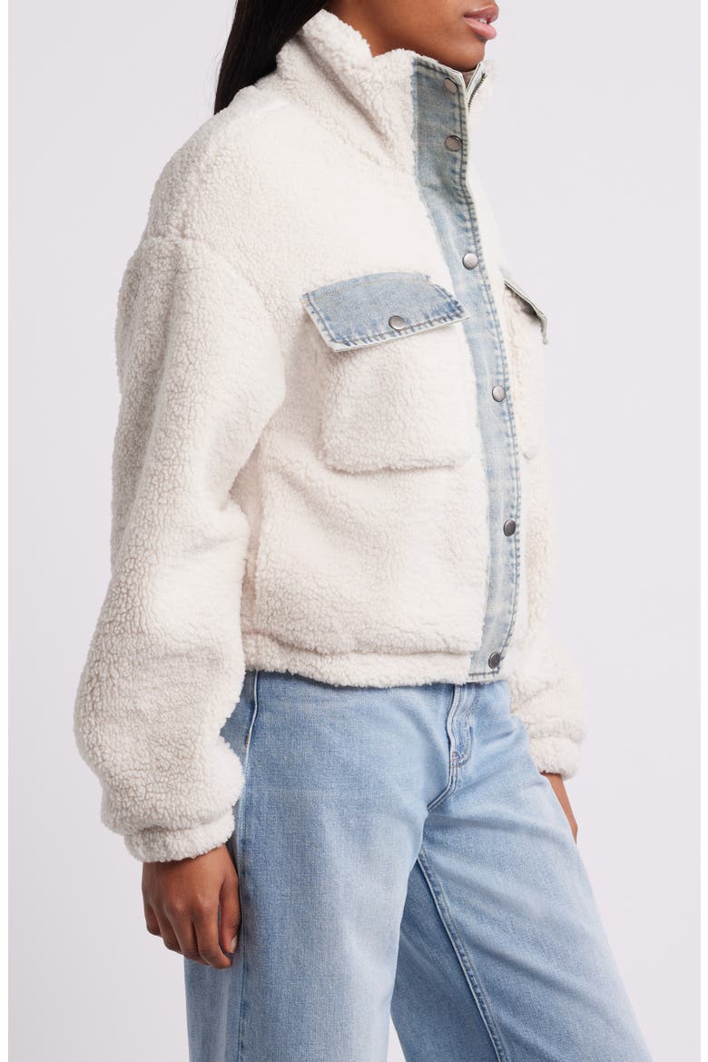 Faux Shearling & Denim Crop Jacket, Alternate, color, IVORY LIGHT DENIM COMBO