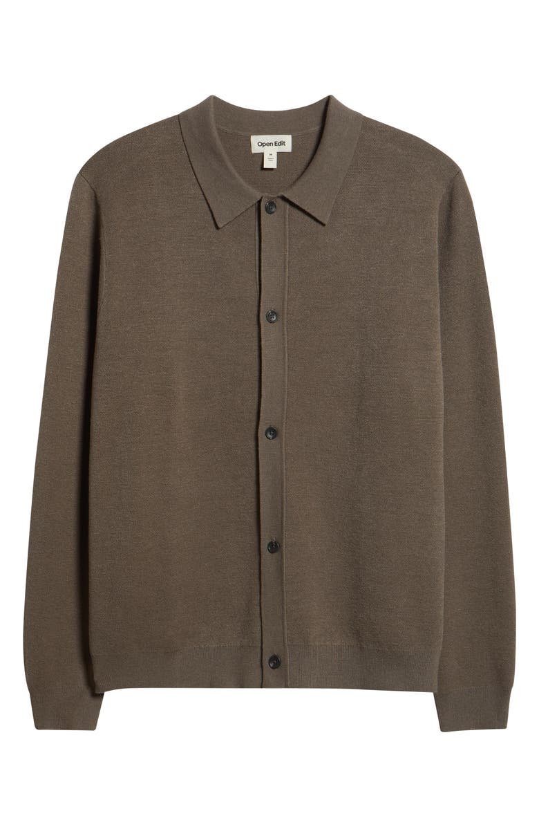 Open Edit Polo Cardigan, Alternate, color, Olive Brown