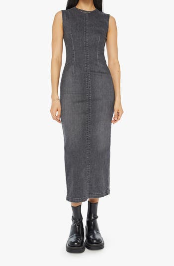 Shop Mother The Swerve Sleeveless Denim Midi Dress In Up In Smoke