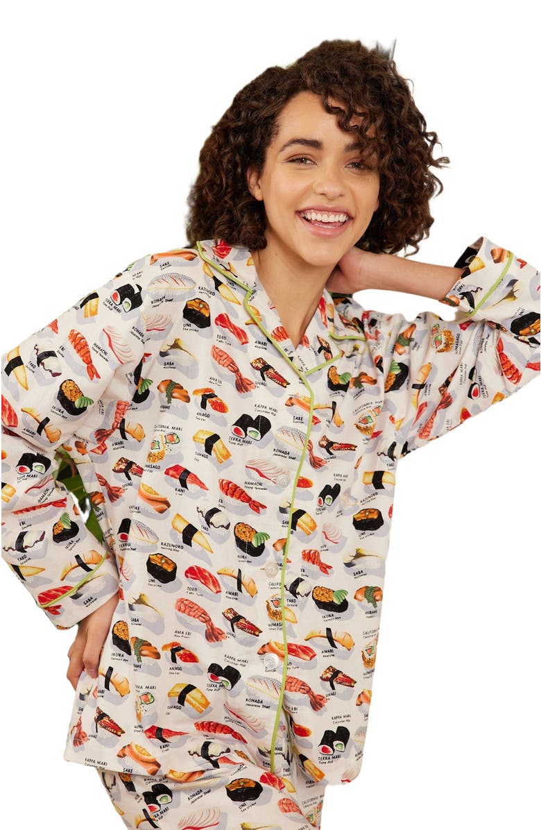 The Cat's Pajamas Pima Knit Pajama Print Set, Alternate, color, Sushi White
