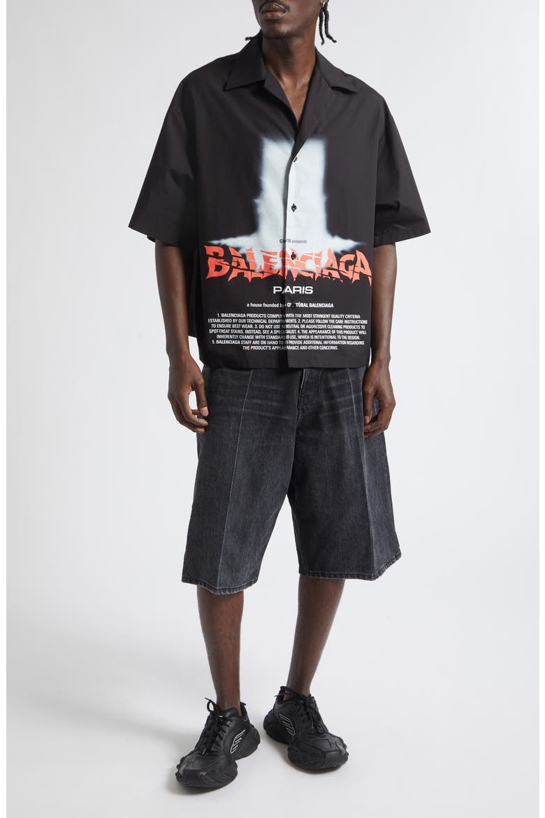 The Door Short Sleeve Cotton Bowling Button-Up Shirt, Alternate, color, 1000 BLACK