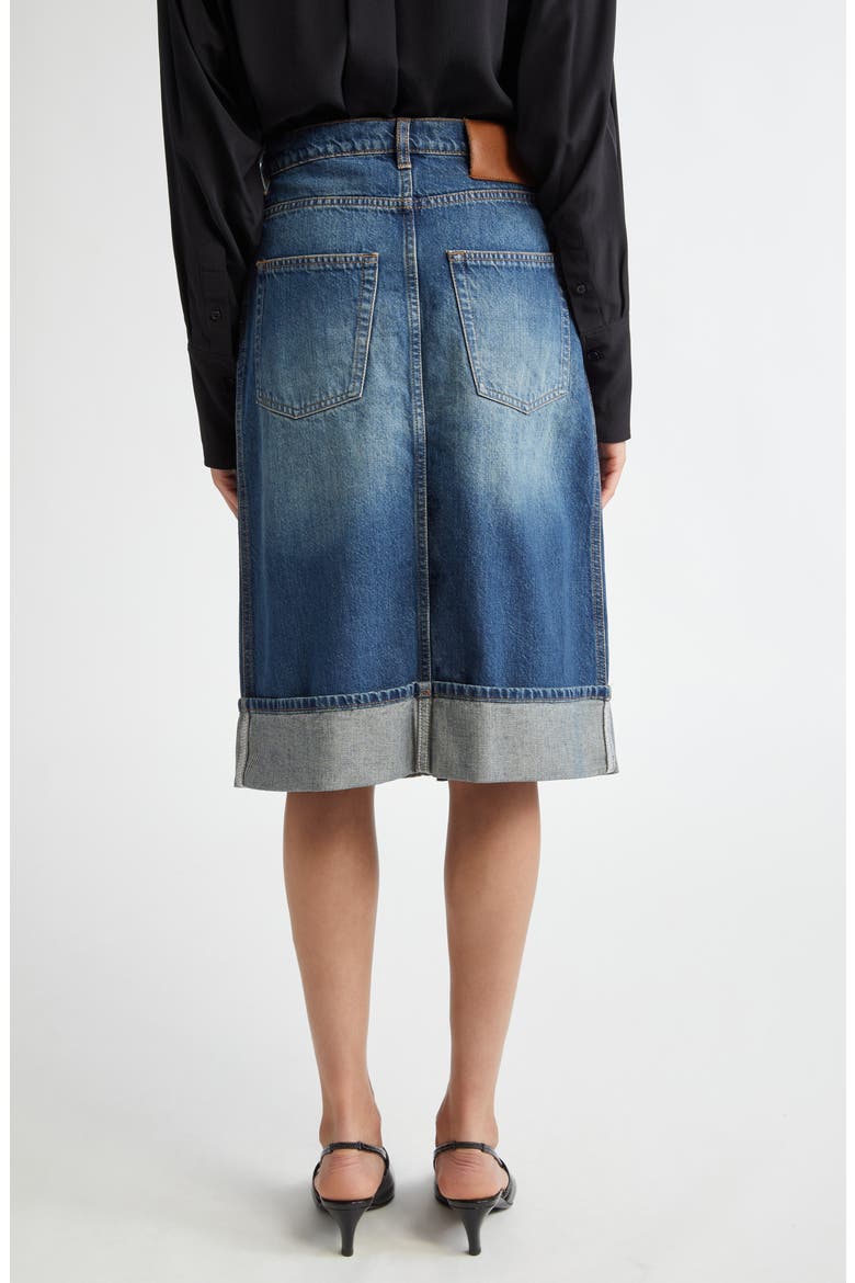 Cuff Denim A-Line Skirt, Alternate, color, HEAVY VINTAGE INDIGO WASH