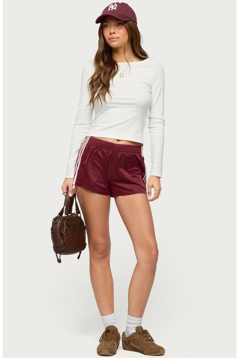 Nikki Side Stripe Shorts, Alternate, color, WINE