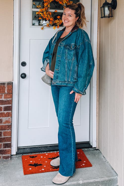 Pinkblush Flare Leg Raw Hem Maternity Jeans In Blue