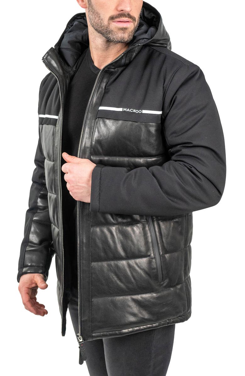 Maceoo Mixed Media Leather Quilted Bomber Jacket, Alternate, color, Black
