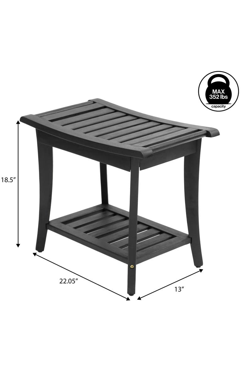 JONATHAN Y Tucker 22.1" Traditional Classic Slatted Solid Acacia Wood Indoor/Outdoor Shower Bench with Shelf and Handle, Alternate, color, Black