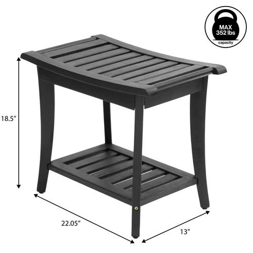 Jonathan Y Tucker 22.1" Traditional Classic Slatted Solid Acacia Wood Indoor/outdoor Shower Bench Wi In Black