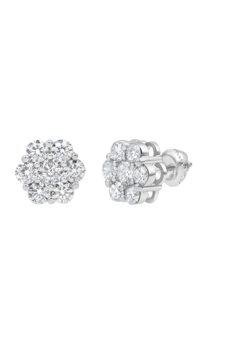 Orchid 14K White Gold Flower Cluster Diamond Unisex Earrings - 2.26 Ct, Main, color, 14K White Gold