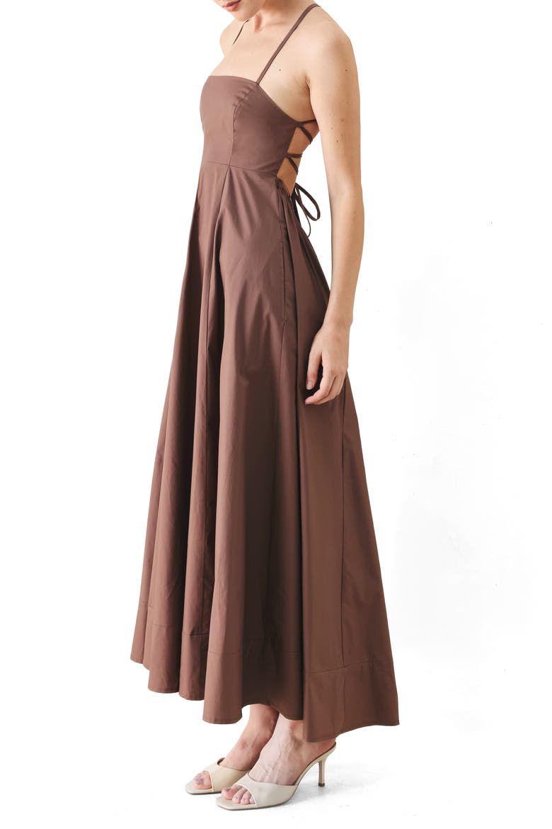 Lace Back Cotton Midi Dress, Alternate, color, COCOA
