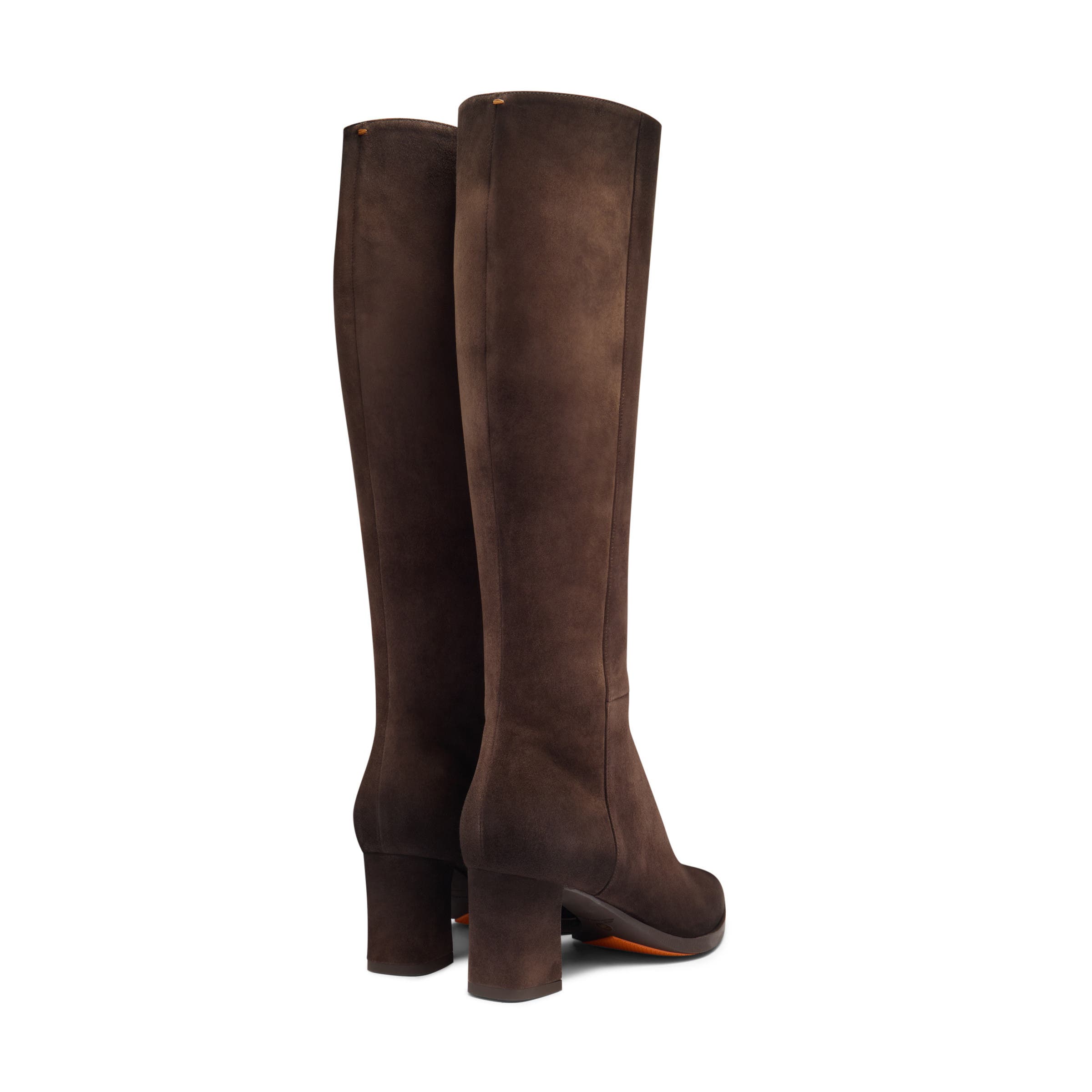 Santoni Women's Suede Mid-Heel Boot, Alternate, color, Brown