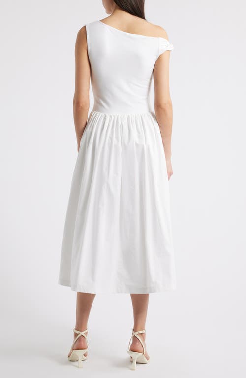 En Saison Mixed Media Asymmetric Neck Midi Dress In White