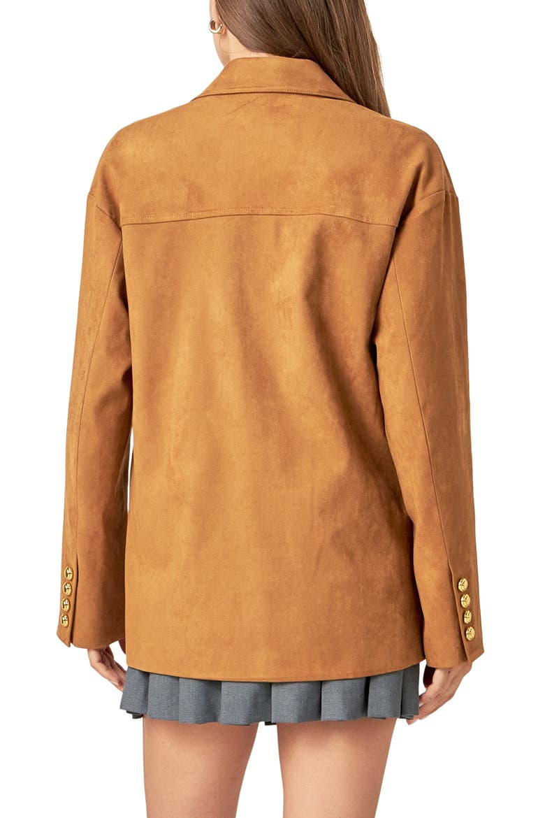 Padded Shoulder Stretch Faux Suede Jacket, Alternate, color, CAMEL