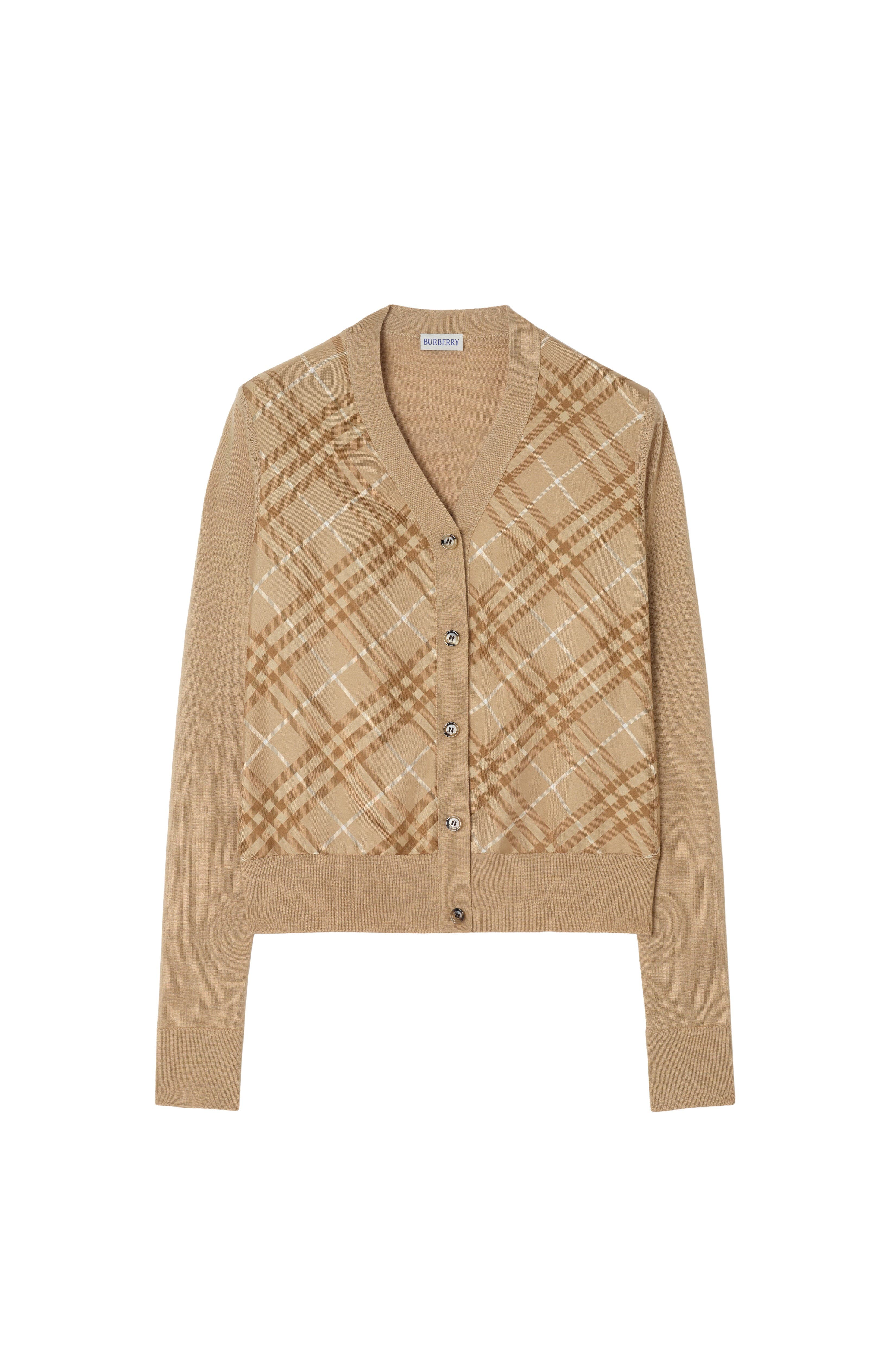 Check Panel Wool Silk Cardigan - image 2