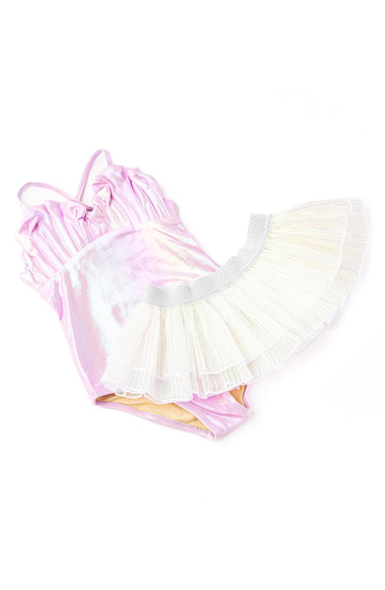 Shade Critters Kids' Metallic UPF 50+ One-Piece Swimsuit & Plissé Cover-Up Skirt Set, Alternate, color, Lilac