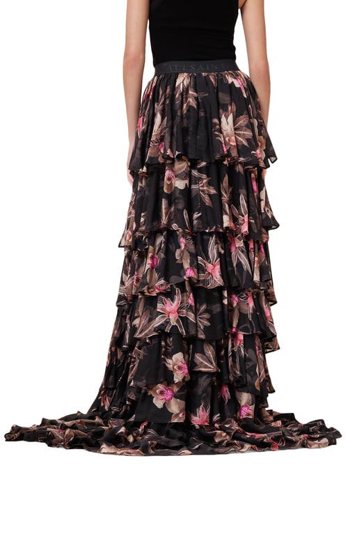 Allsaints Cavarly Layered Ruffle High-low Maxi Skirt In Adena Black