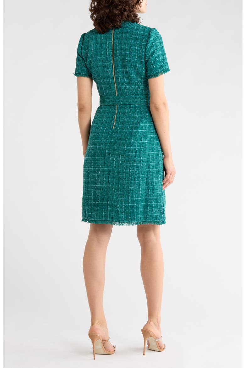 Short Sleeve Belted Tweed Sheath Dress, Alternate, color, EMPRESS TEAL
