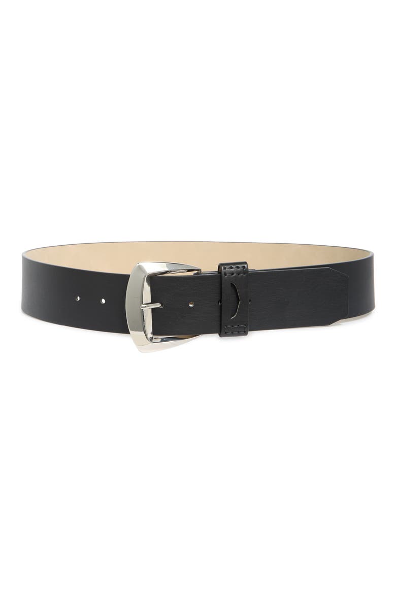 Smooth Faux Leather Belt, Main, color, BLACK