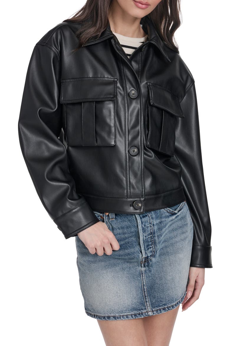 Faux Leather Shirt Jacket, Main, color, BLACK