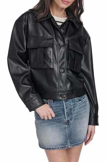 Faux Leather Shirt Jacket