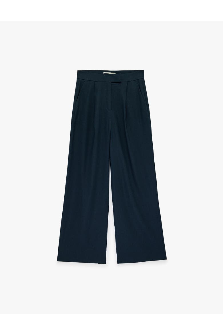 Linen Blend Wide Leg Trousers with Pocket Detail, Alternate, color, NAVY BLUE