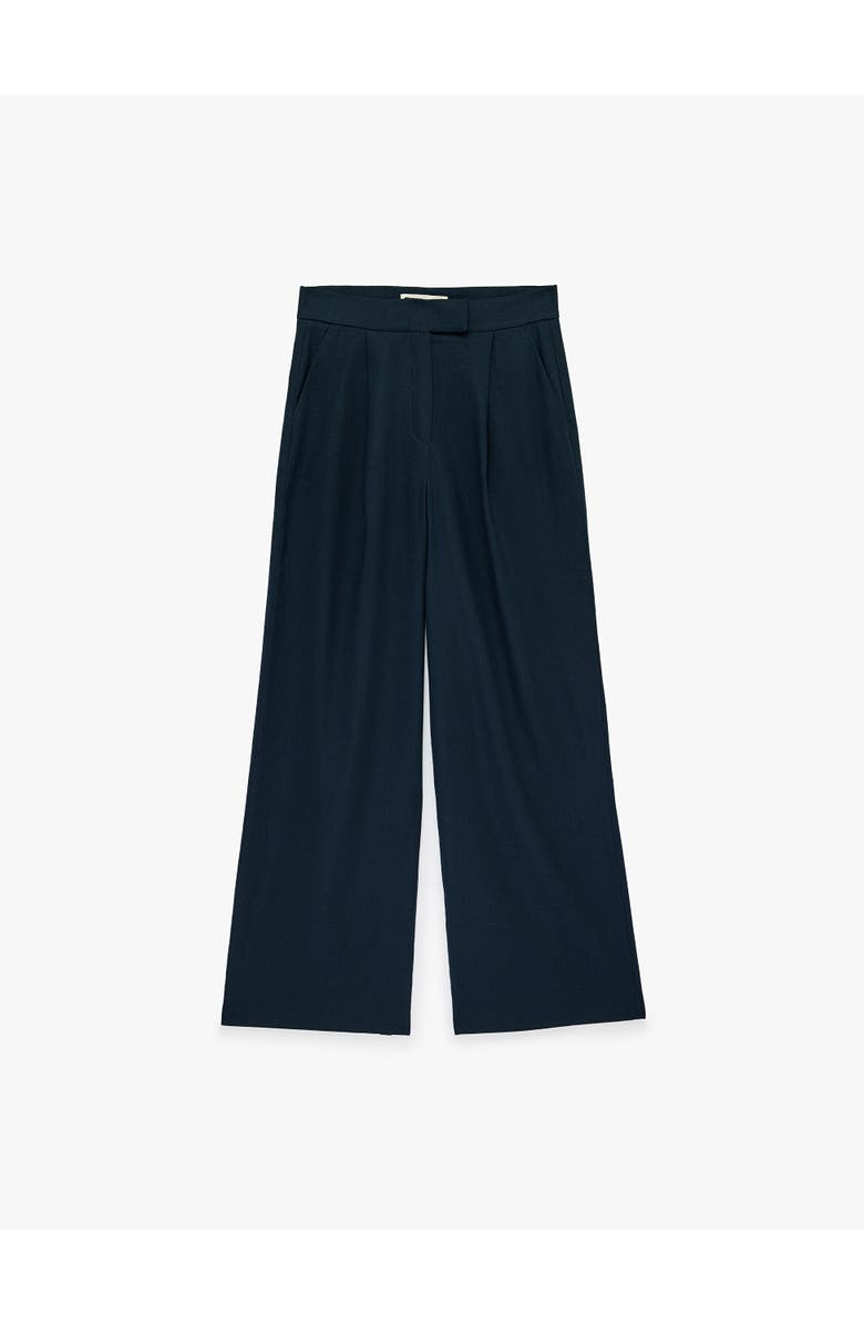 Koton Linen Blend Wide Leg Trousers with Pocket Detail, Alternate, color, Navy Blue