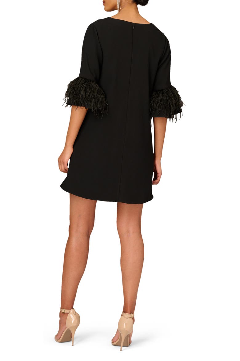 Feather Bell Sleeve Shift Cocktail Dress, Alternate, color, BLACK