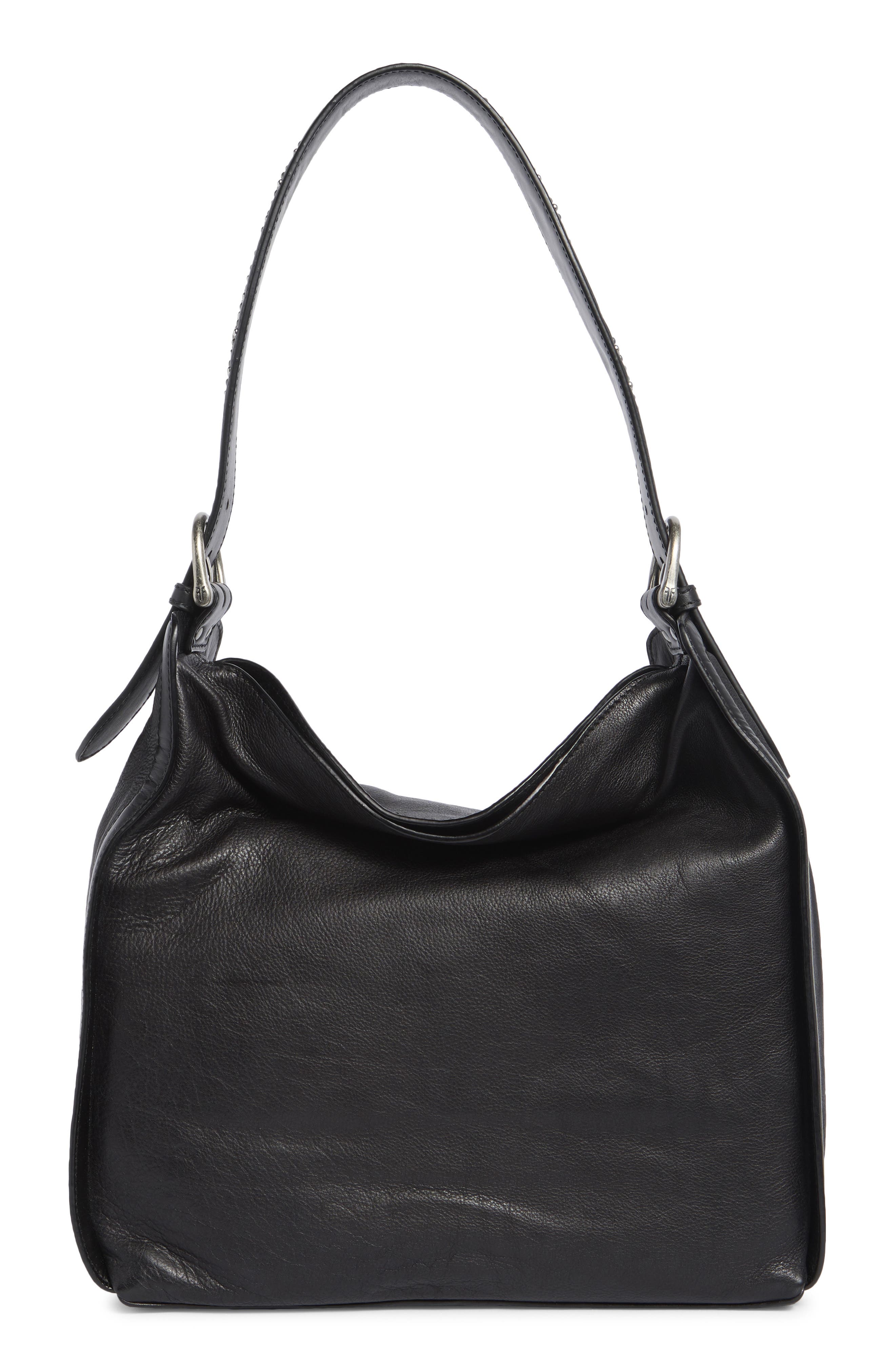 Carla Studded Leather Hobo Bag, Main, color, BLACK