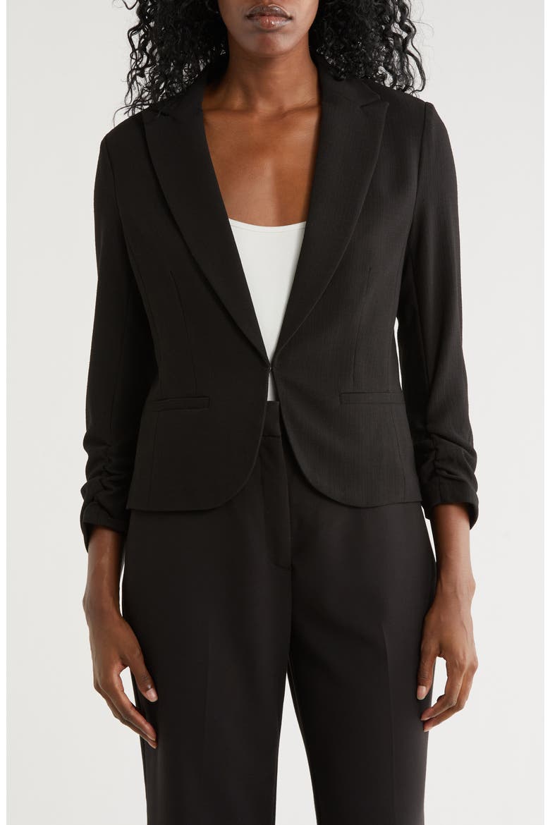 Scrunch Sleeve Blazer, Main, color, BLACK