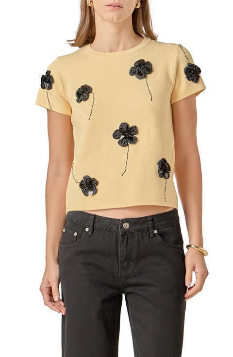 Floral Ebellished Short Sleeve Knit Top