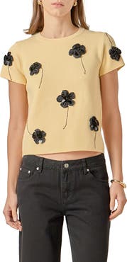 English Factory Floral Ebellished Short Sleeve Knit Top