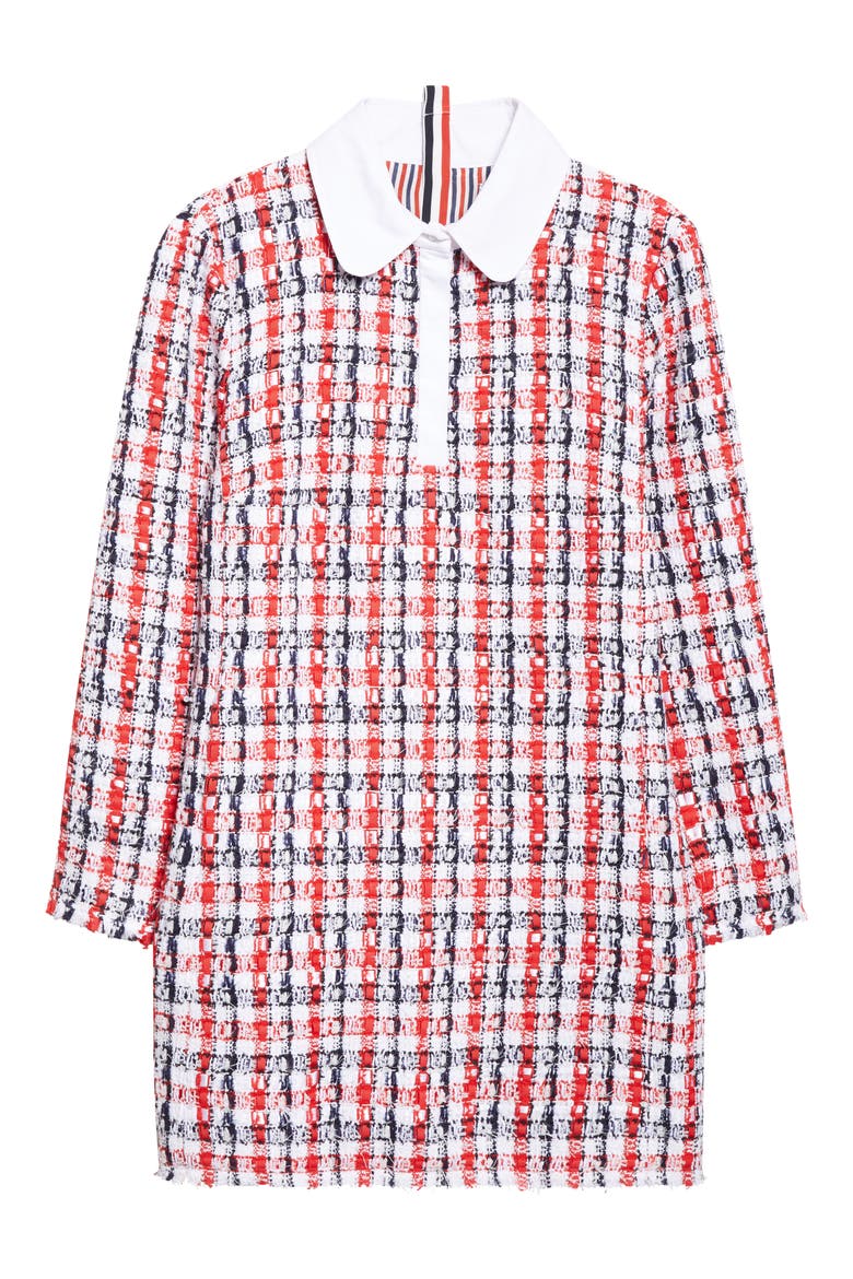 Long Sleeve Bouclé Tweed Dress, Alternate, color, RED/ WHITE/ BLUE