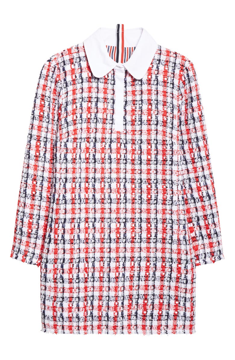 Thom Browne Long Sleeve Bouclé Tweed Dress, Alternate, color, Red/ White/ Blue