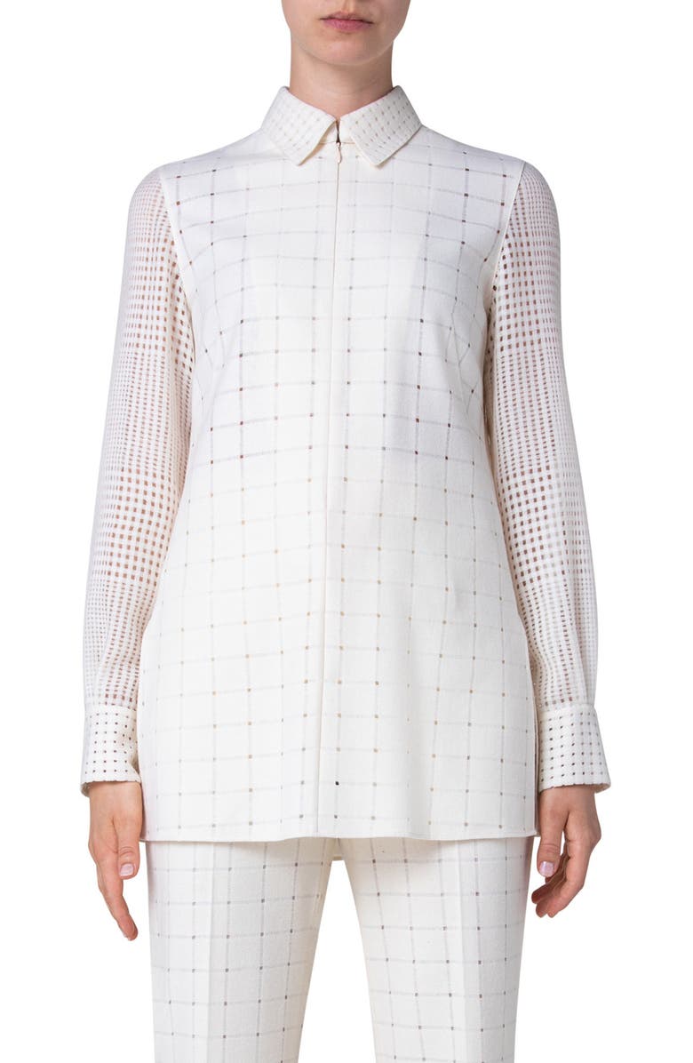 Akris Patchwork Check Wool Blend Tunic Blouse, Main, color,