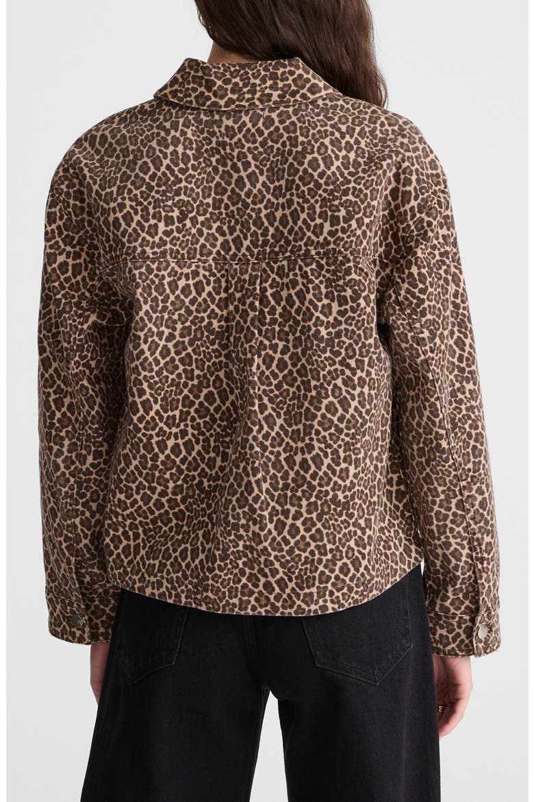 Leopard Print Denim Trapeze Jacket, Alternate, color, DARK MOCHA