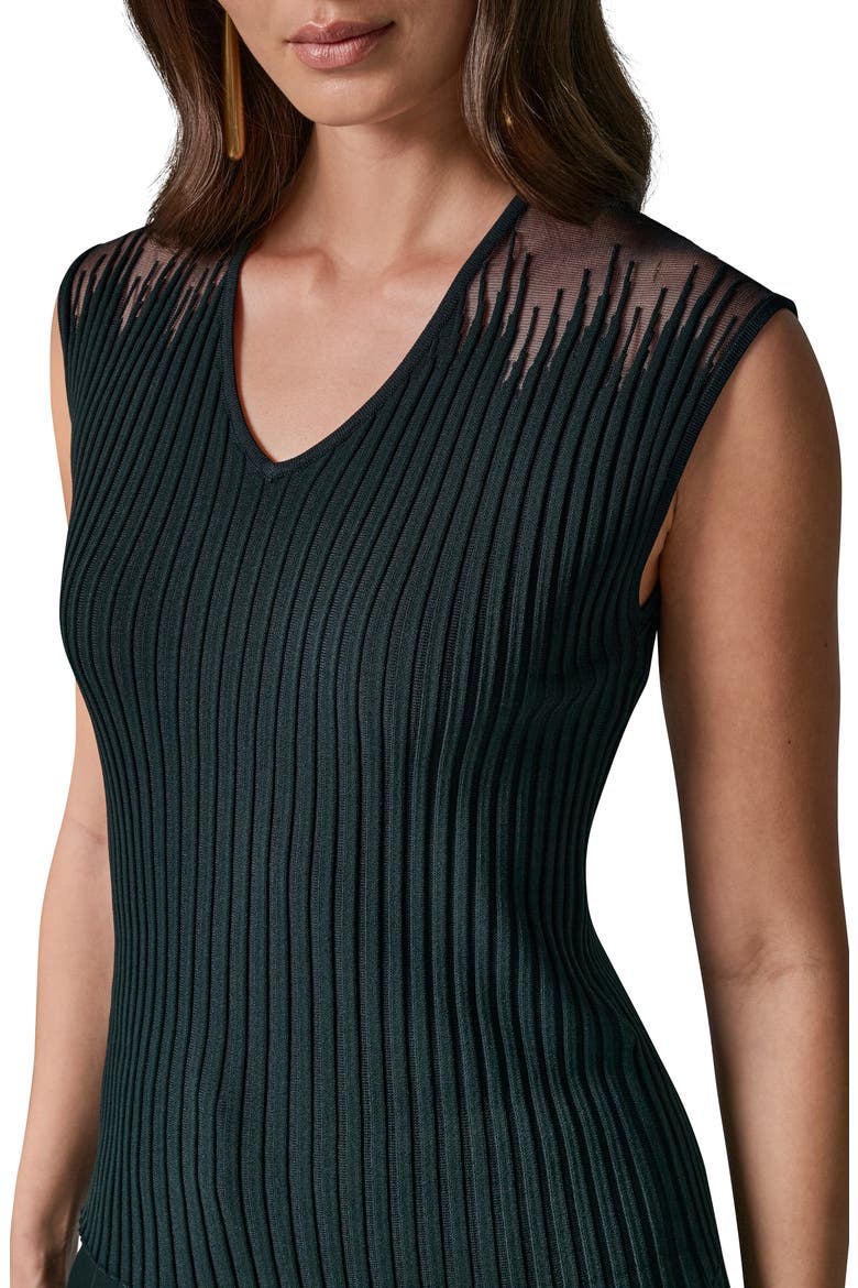 V-Neck Sleeveless Ribbed Sweater, Alternate, color, BLK FOREST