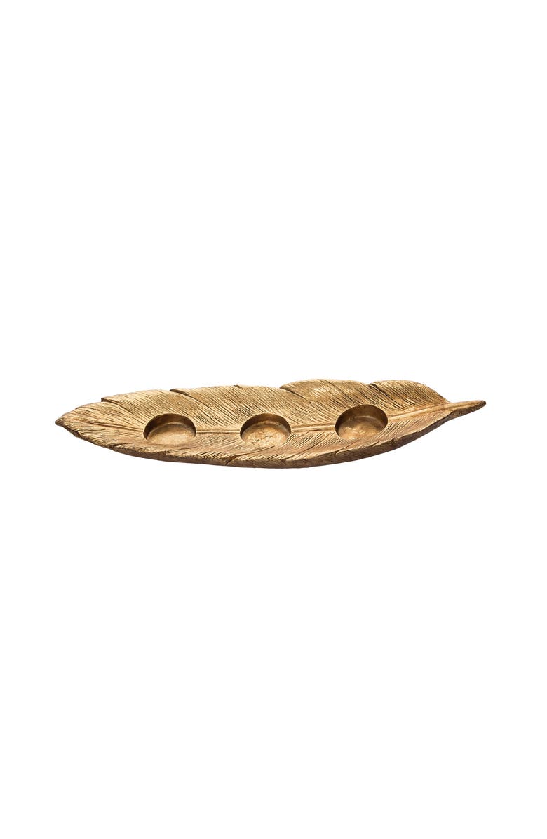 Transpac Gold Harvest Leaf Candle Holder Elegant Resin Tealight Decor, Alternate, color,