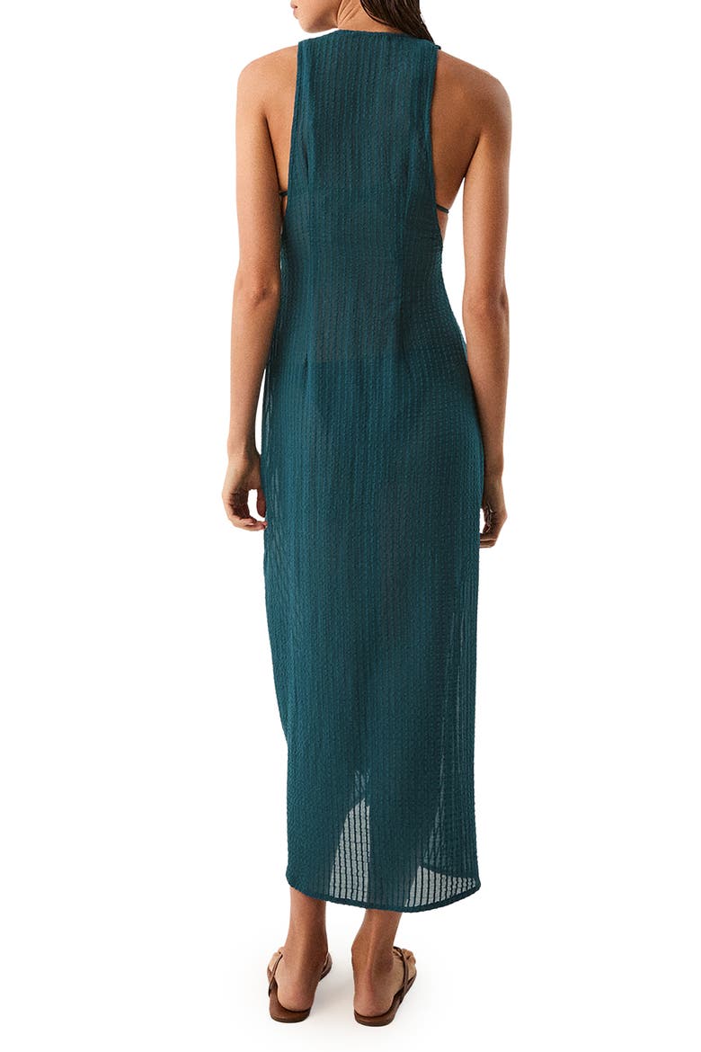 Mita Plunge Sleeveless Tie Front Semisheer Cotton Cover-Up Dress, Alternate, color, GREEN