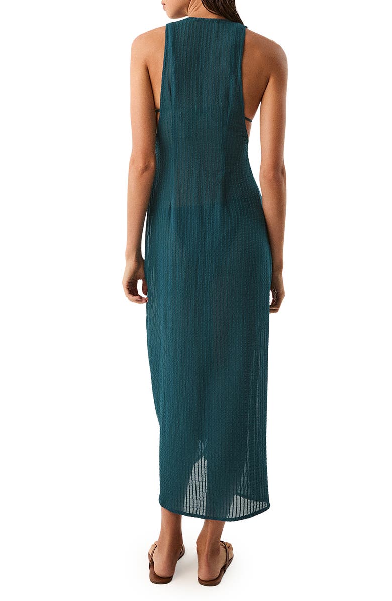 ViX Paula Hermanny Mita Plunge Sleeveless Tie Front Semisheer Cotton Cover-Up Dress, Alternate, color, Green