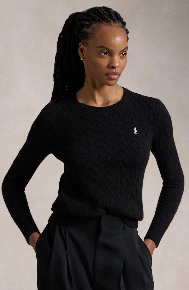 Polo Ralph Lauren Julianna Cable Cotton Sweater, Alternate, color, Polo Black/White Pp