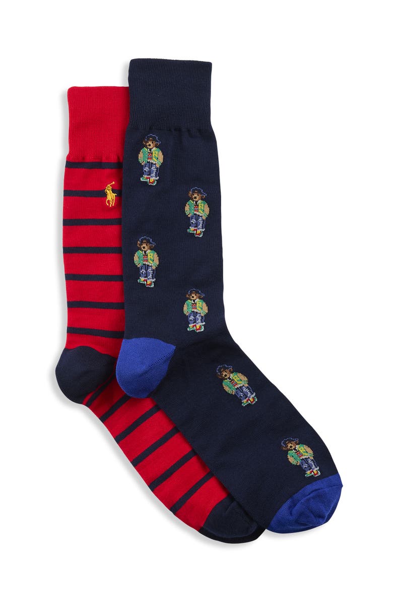 Polo Ralph Lauren Big & Tall Mini Bear 2-pk Crew Socks, Main, color, Navy