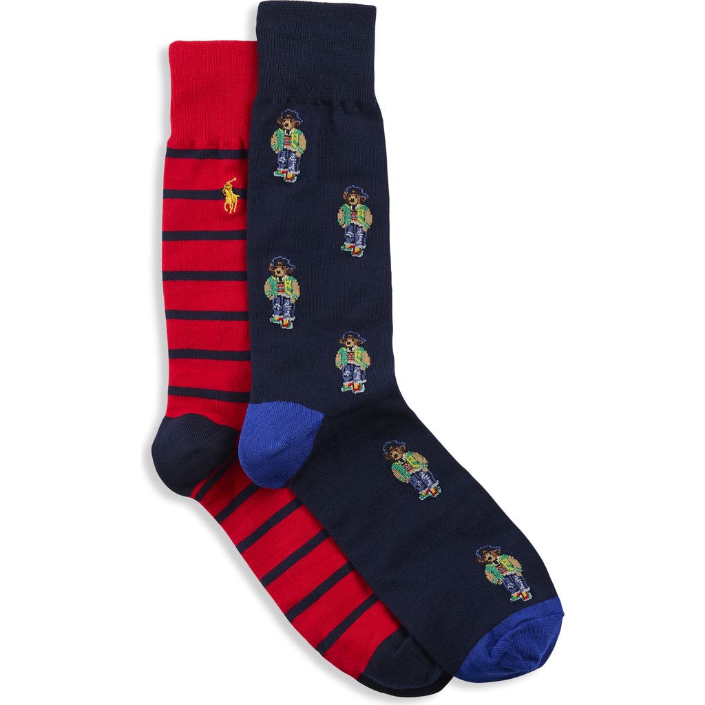 Polo Ralph Lauren Big & Tall Mini Bear 2-pk Crew Socks In Navy