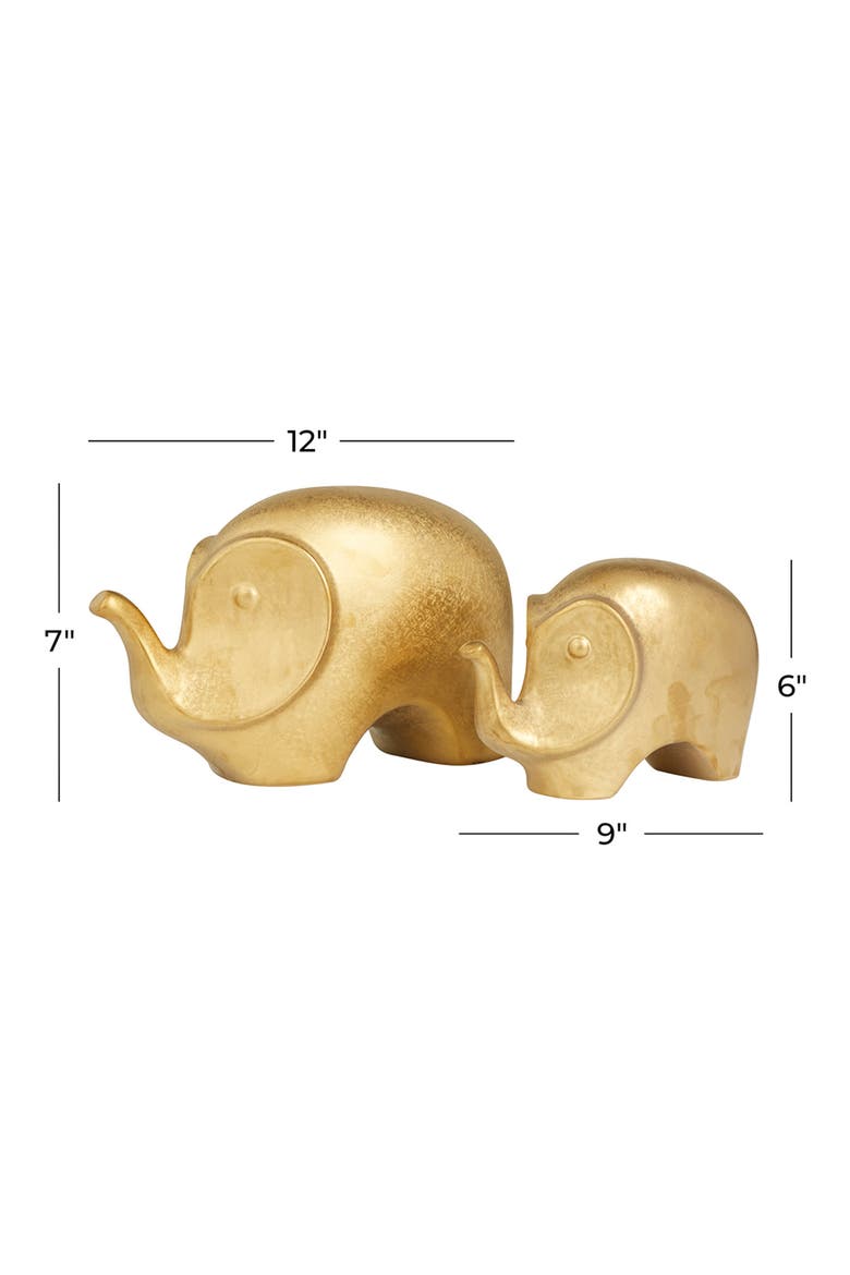 Goldtone Ceramic Contemporary Elephant Sculpture - Set of 2, Alternate, color, GOLD