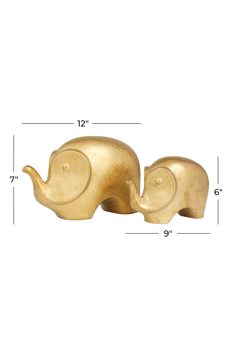 WILLOW ROW Goldtone Ceramic Contemporary Elephant Sculpture - Set of 2, Alternate, color, Gold