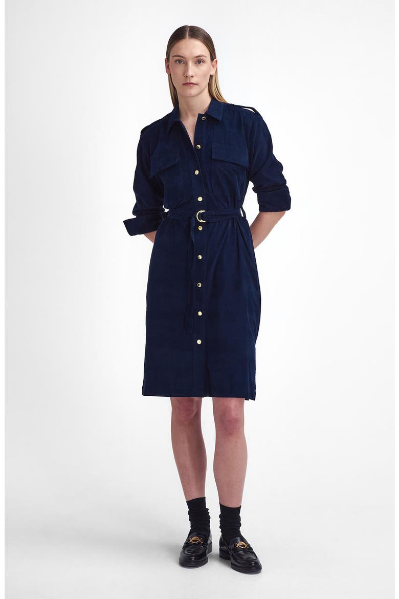 Noelle Long Sleeve Cotton Corduroy Belted Shirtdress, Alternate, color, NAVY BLUE