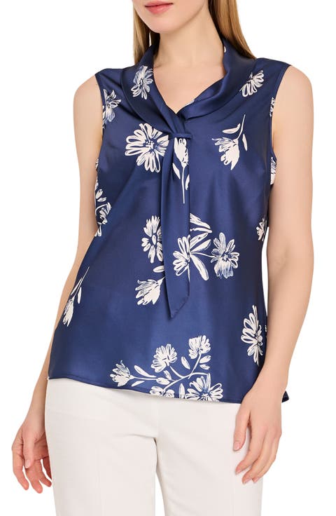 Floral Sailor Tie Sleeveless Top