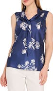 Tahari ASL Floral Sailor Tie Sleeveless Top
